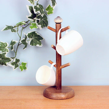 Wooden Kitchen 6 Mugs Cups Tree