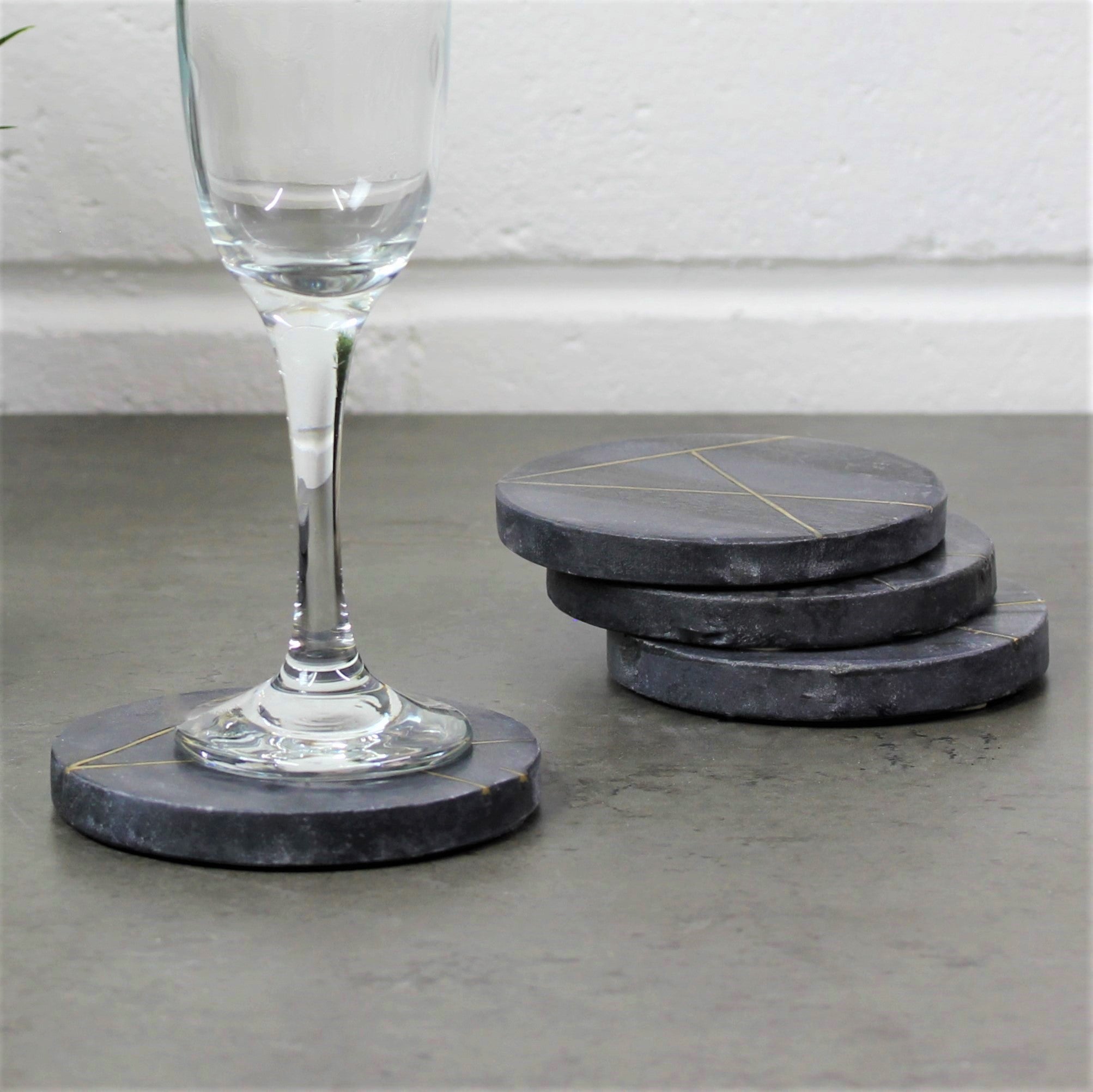 Set of 4 Grey Gold Inlay Round Coasters