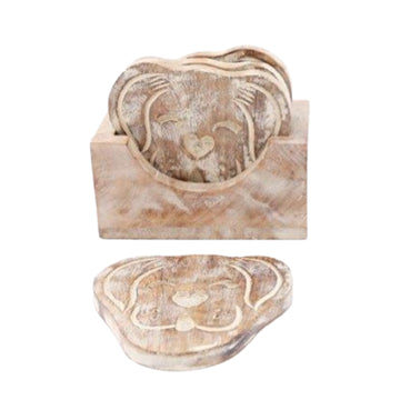 Set Of 4 Dog Design Wood Coasters