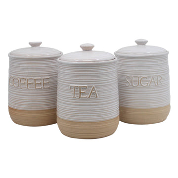 Stoneware Tea Coffee Sugar Canister Storage Container Kitchen Natural Design