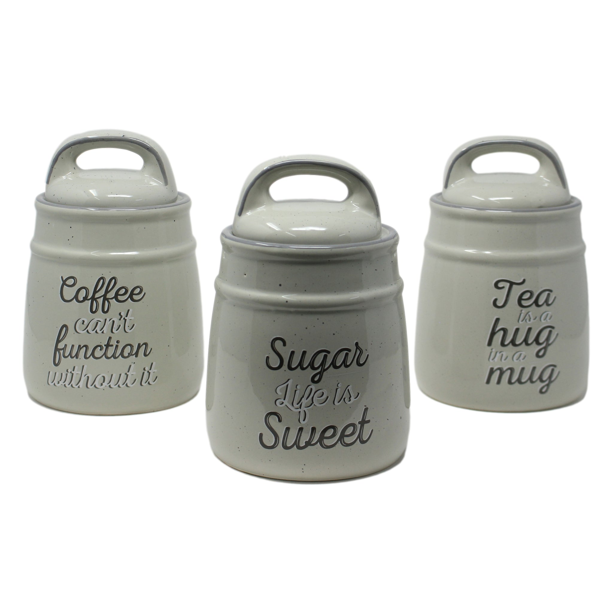 Set of Grey Tea Coffee Sugar Canisters Ceramic Storage Jars
