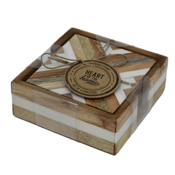 Decorative Design Set of 4 Wooden Coasters Tableware Dining