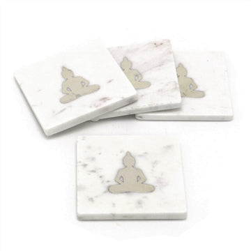 Set of 4 White Marble Coasters - Buddha