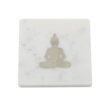 Set of 4 White Marble Coasters - Buddha