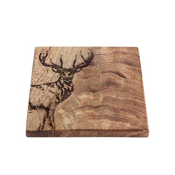 Set Of 4 Stag Design Wood Coasters