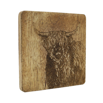 Set Of 4 Square Wooden Coasters Cow Design