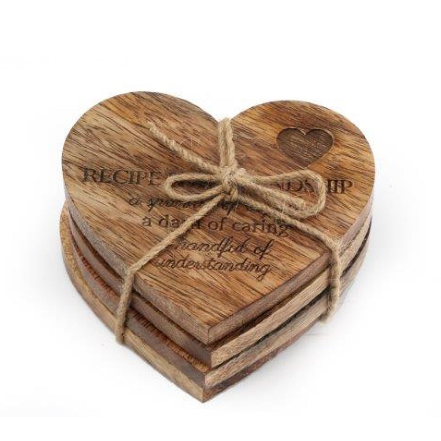 Set Of 4 Heart Shape Design Wooden Coasters
