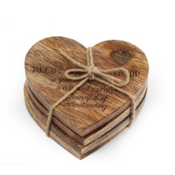 Set Of 4 Heart Shape Design Wooden Coasters