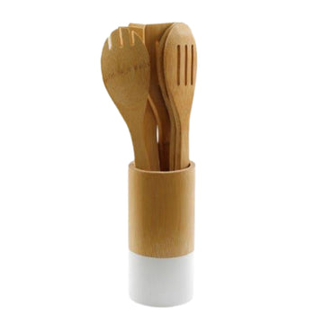 Pack Of 6 Wooden Utensils With Holder