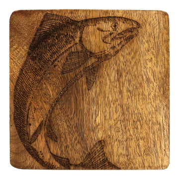Set Of 4 Salmon Design Wooden Coasters