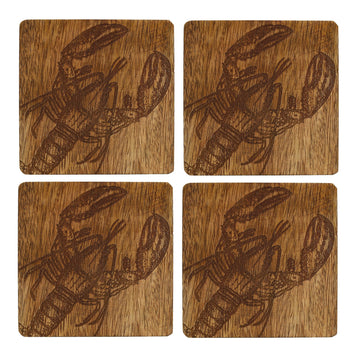 Set Of 4 Square Wooden Coasters Lobster Design