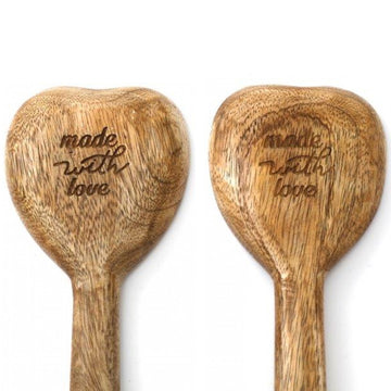 Set Of 2 Heart Shape Wooden Spoons
