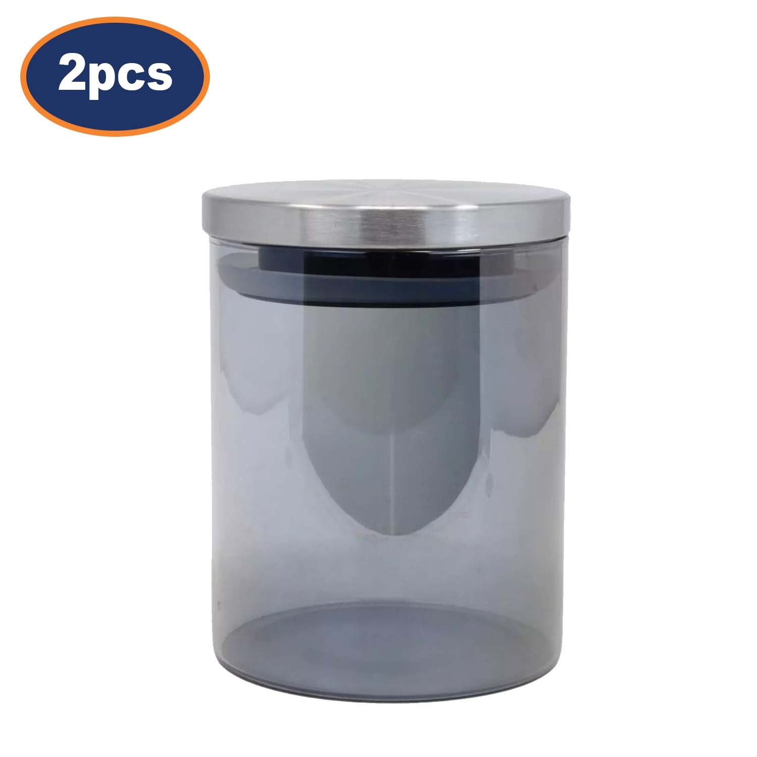 2Pcs Clear Glass Airtight Storage Jars With Silver Stainless Steel Lids