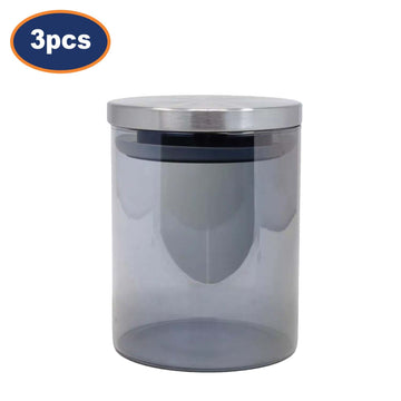 3Pcs Clear Glass Airtight Storage Jars With Silver Stainless Steel Lids