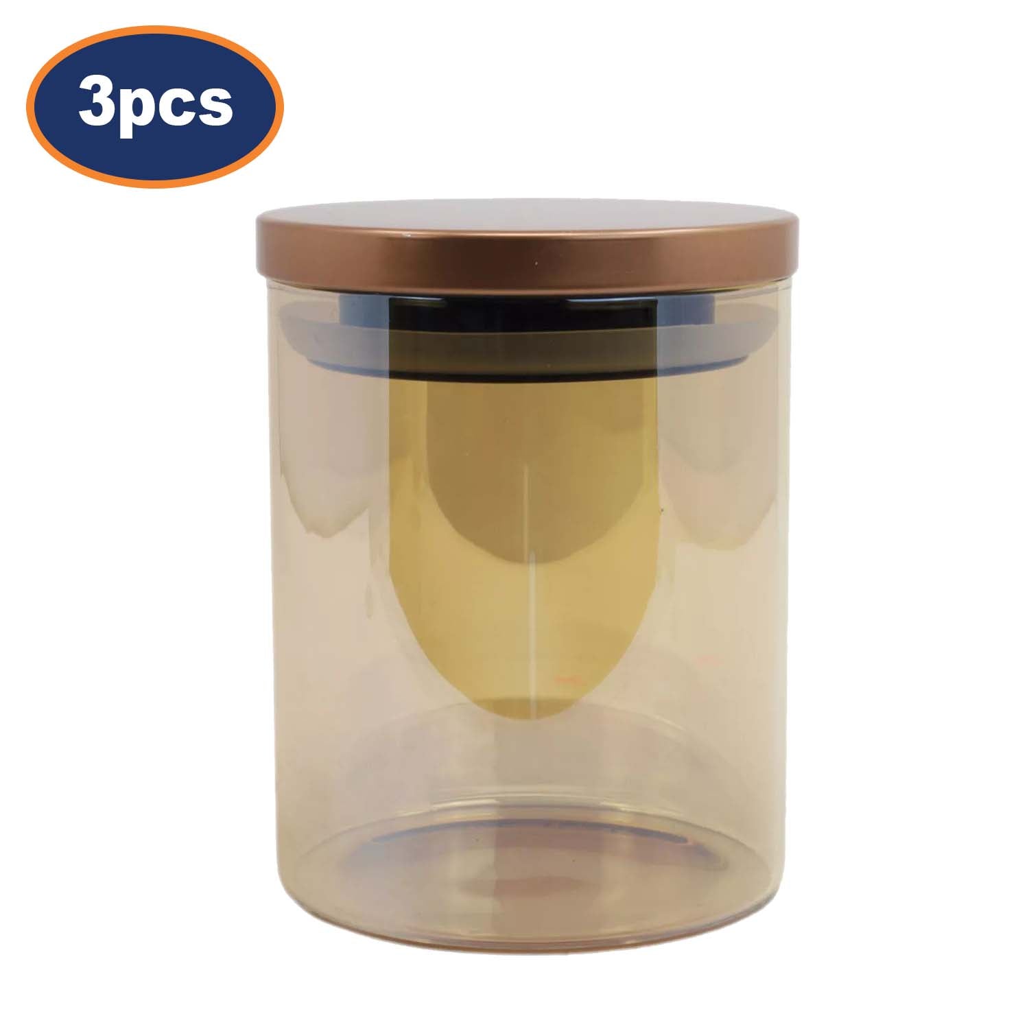 3Pcs Clear Glass Airtight Storage Jars With Copper Stainless Steel Lids
