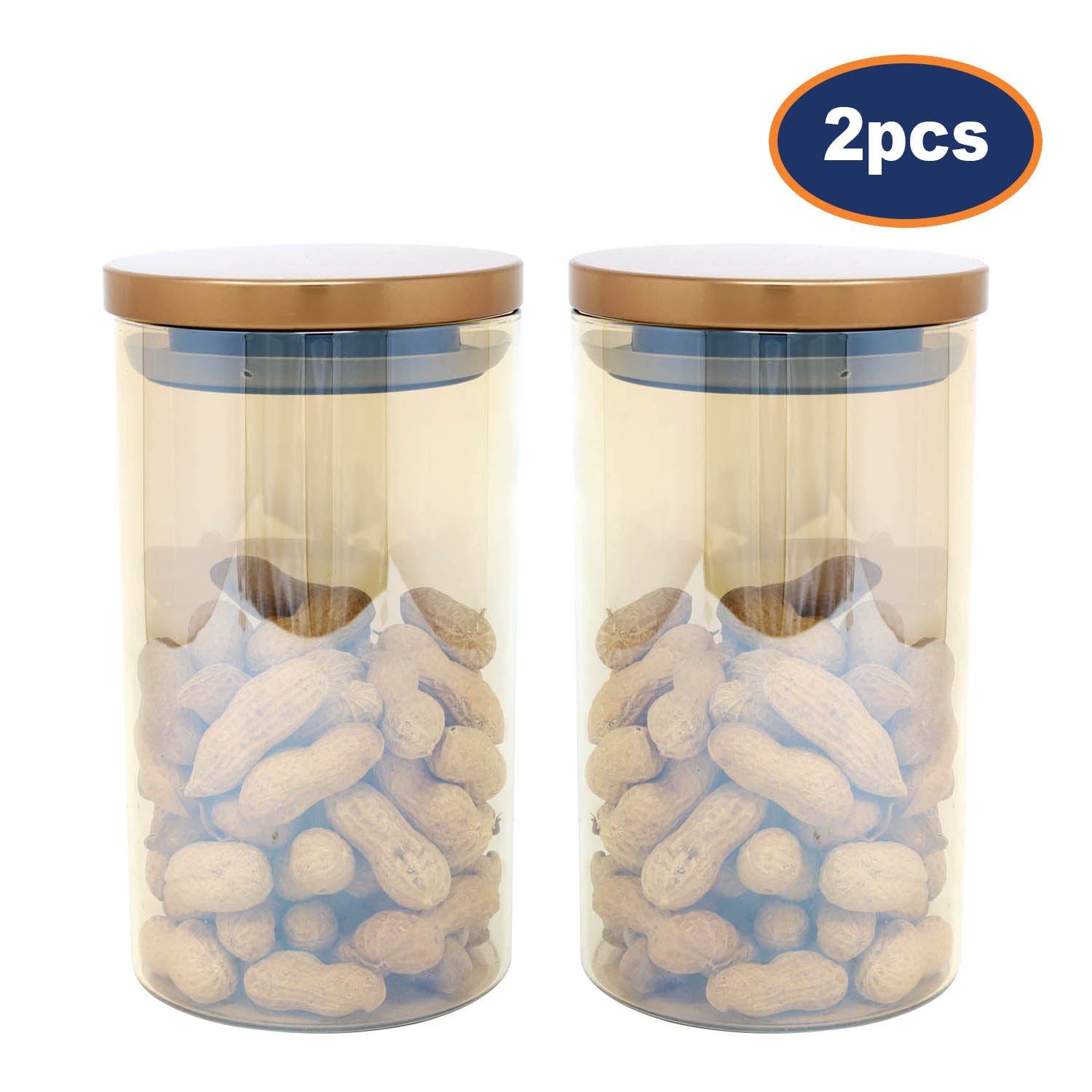 2Pcs 1.2L Medium Brown Glass Jar With Airtight Lid