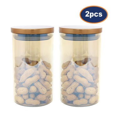 2Pcs 1.2L Medium Brown Glass Jar With Airtight Lid