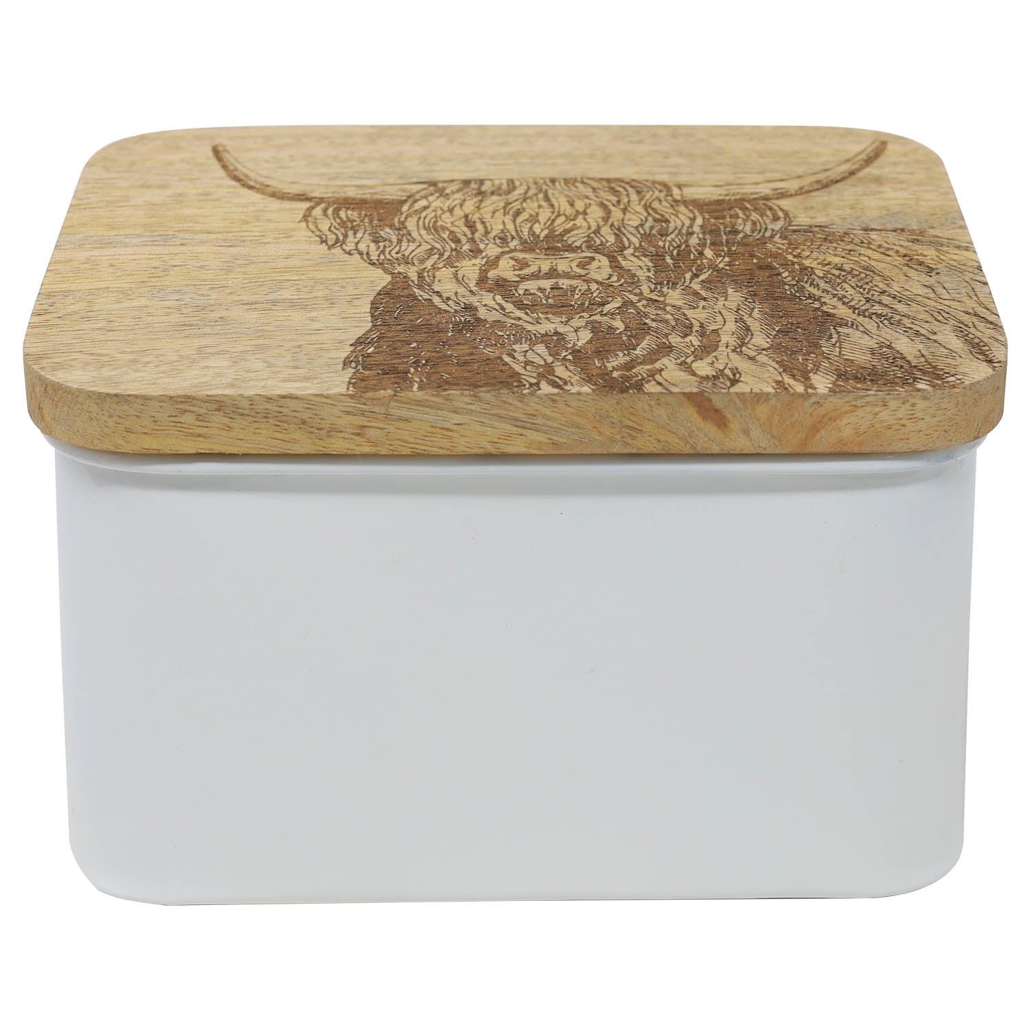 11cm Highland Cow Storage Tin With Wooden Lid