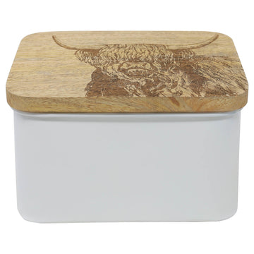 11cm Highland Cow Storage Tin With Wooden Lid