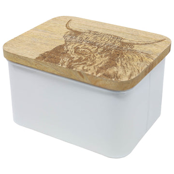 11cm Highland Cow Storage Tin With Wooden Lid