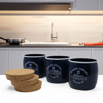 Set of 3 Tea Coffee Sugar Jar With Cork Lid