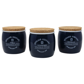 Set of 3 Tea Coffee Sugar Jar With Cork Lid