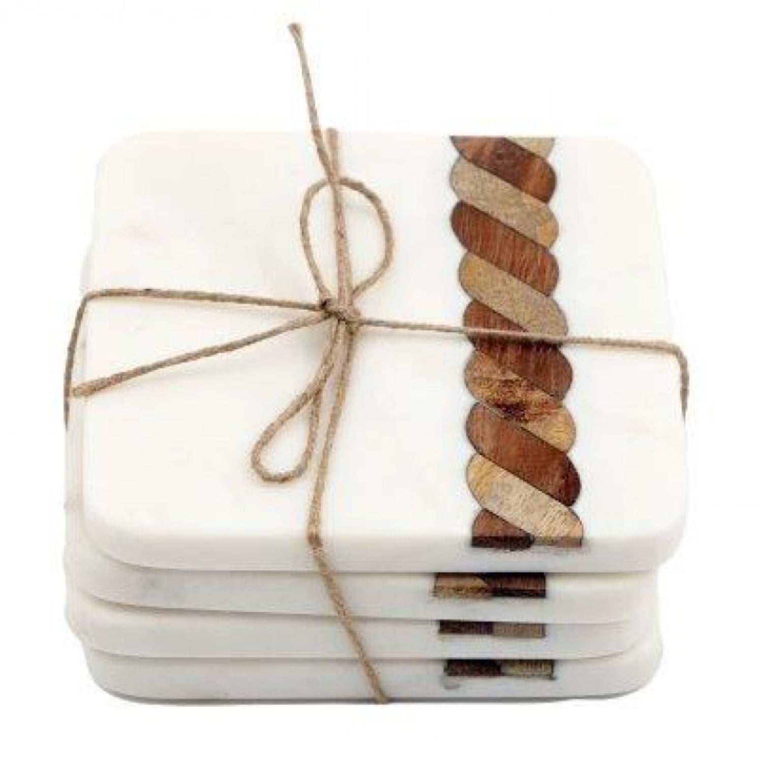 4Pcs Square Marble & Wood Coasters