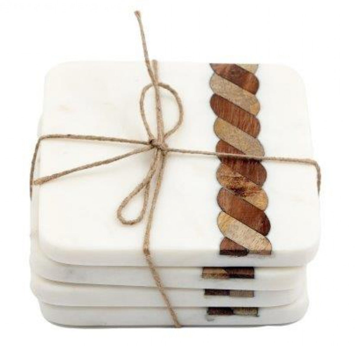 4Pcs Square Marble & Wood Coasters