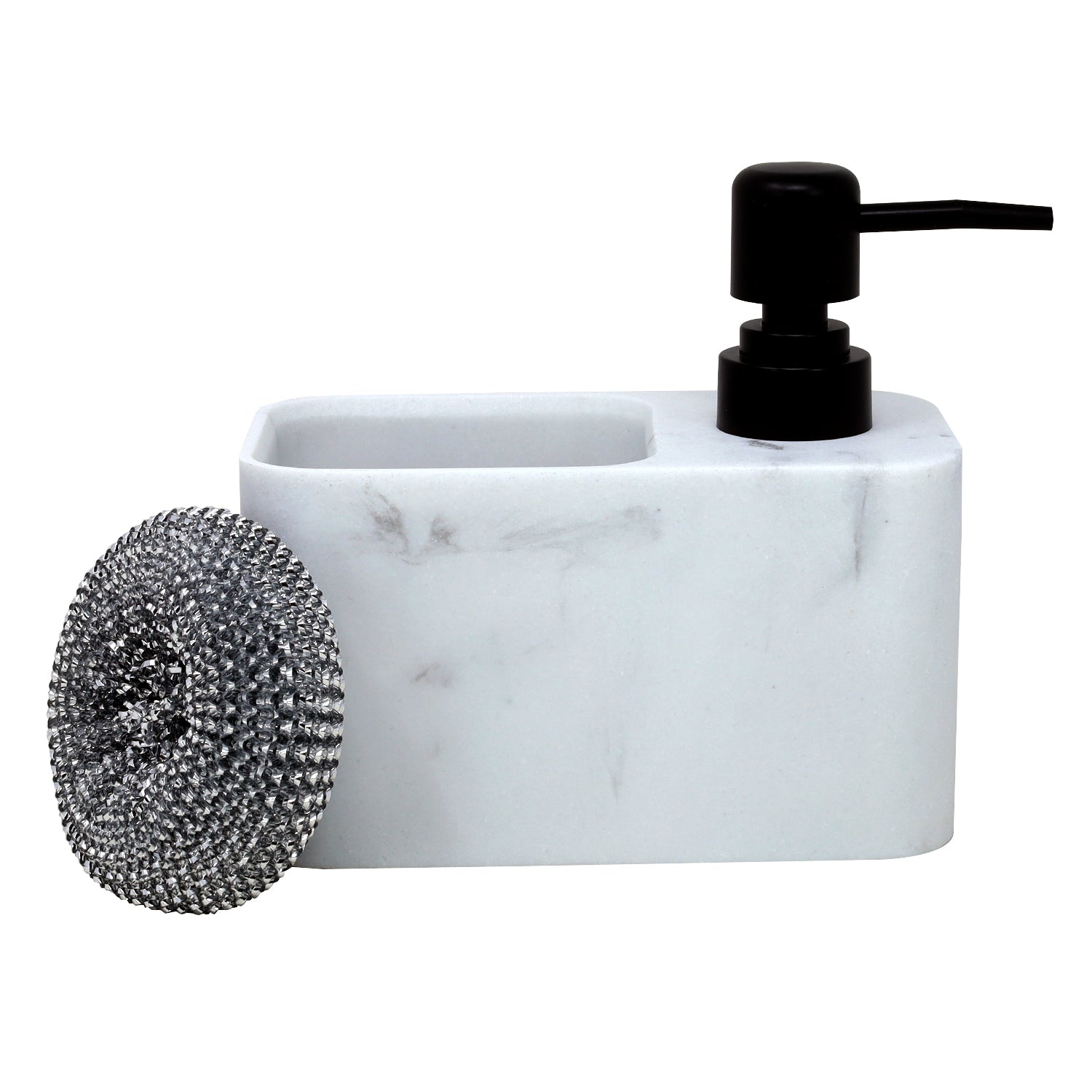 White Polyresin Pump Liquid Soap Dispenser With Sponge Slot