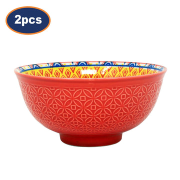 2Pcs 15cm Red Mandela Decorative Soup Bowl