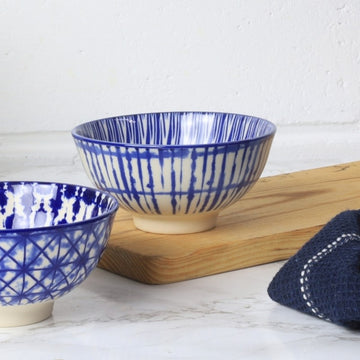 2Pcs 12cm Vertical Blue Lines Japanese Decorative Dessert Bowl