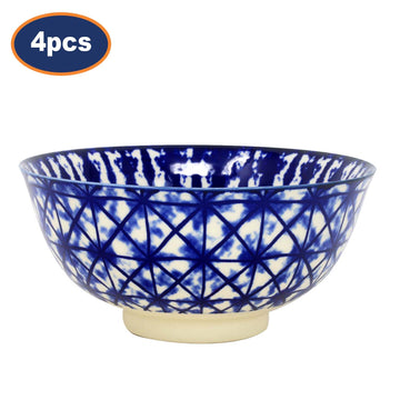 4Pcs 15cm Crisscross Blue White Japanese Stoneware Decorative Soup Bowl