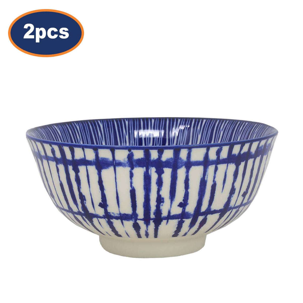 2Pcs 15cm Vertical Blue Lines Japanese Stoneware Decorative Soup Bowl