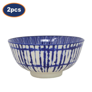 2Pcs 15cm Vertical Blue Lines Japanese Stoneware Decorative Soup Bowl