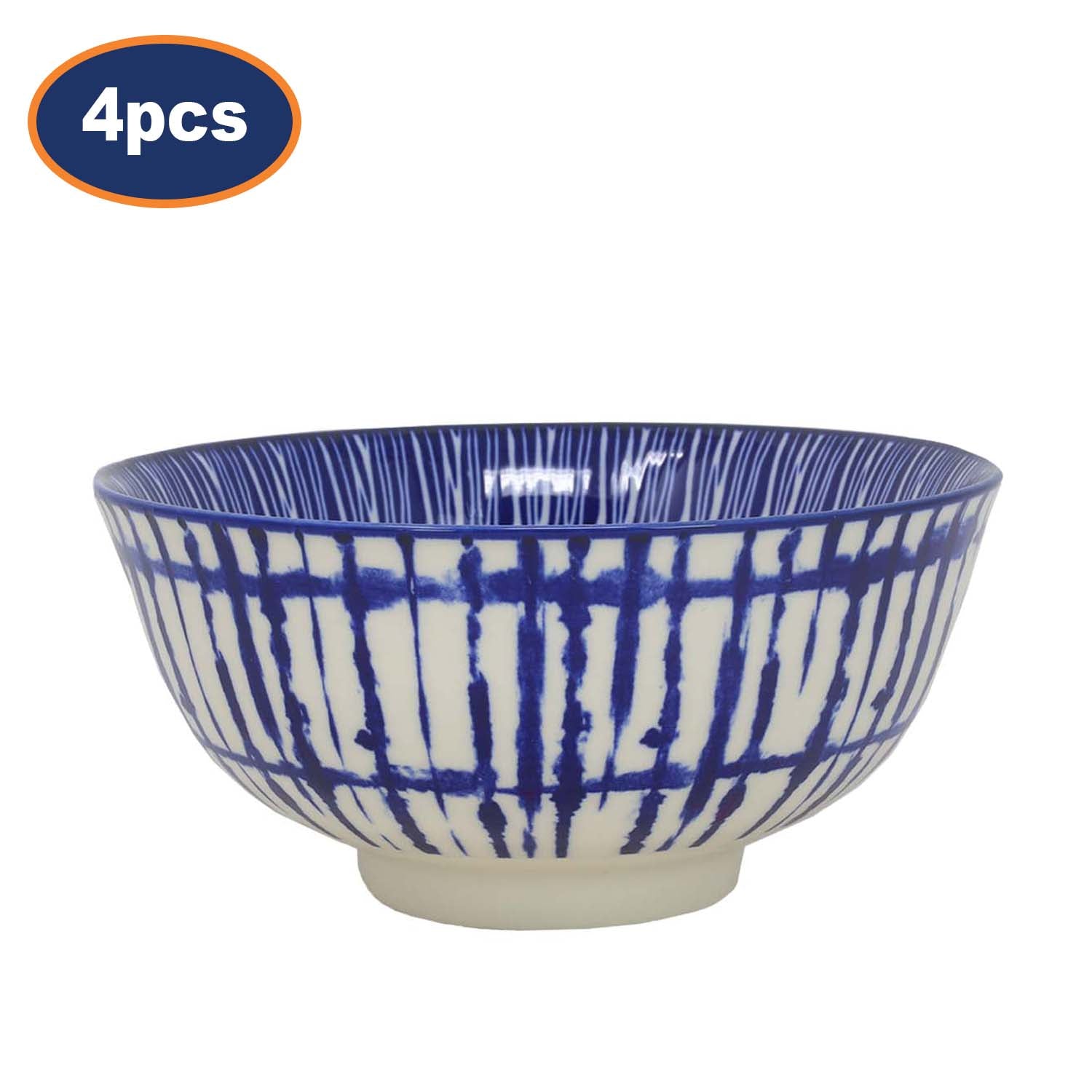 4Pcs 15cm Vertical Blue Lines Japanese Stoneware Decorative Soup Bowl