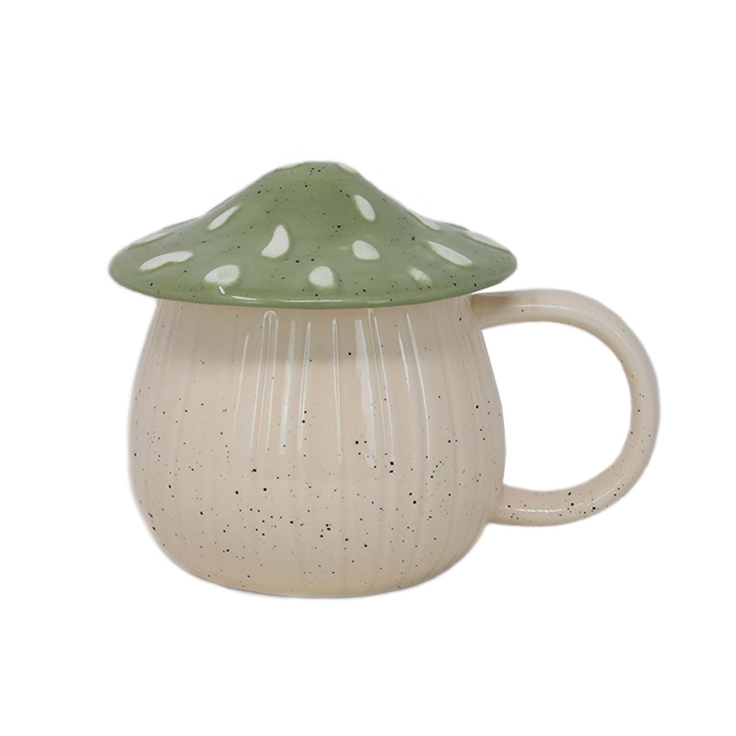 Green Stoneware Novelty Mug With Mushroom Design Lid