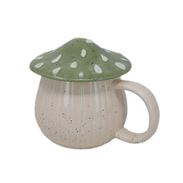 Green Stoneware Novelty Mug With Mushroom Design Lid