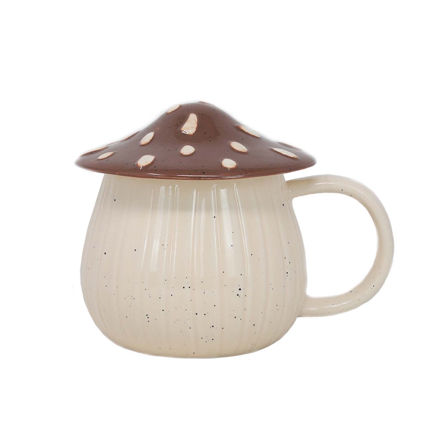 Brown Stoneware Novelty Mug With Mushroom Design Lid