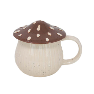 Brown Stoneware Novelty Mug With Mushroom Design Lid