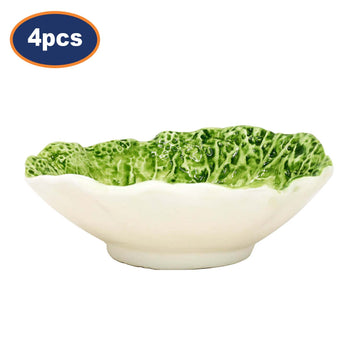 4Pcs Green Cabbage Shaped Ceramic Decorative Plate