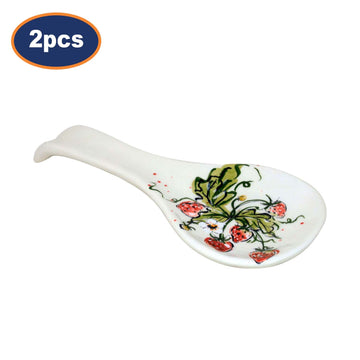 2Pcs White Strawberry Design Ceramic Spoon Rest