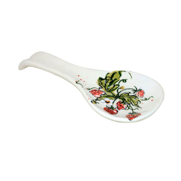 White Strawberry Design Ceramic Spoon Rest