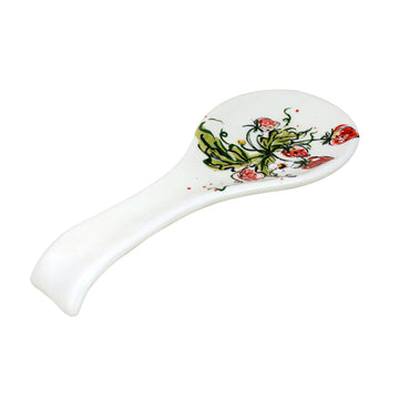 White Strawberry Design Ceramic Spoon Rest