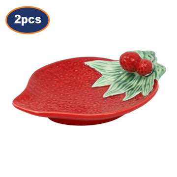 2Pcs Red Strawberry Shaped Ceramic Decorative Plate