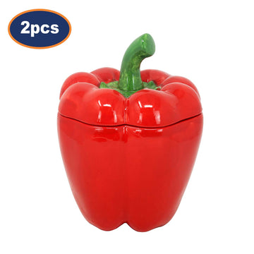 2Pcs 3D Red Pepper Shaped Ceramic Storage Jar with Lid