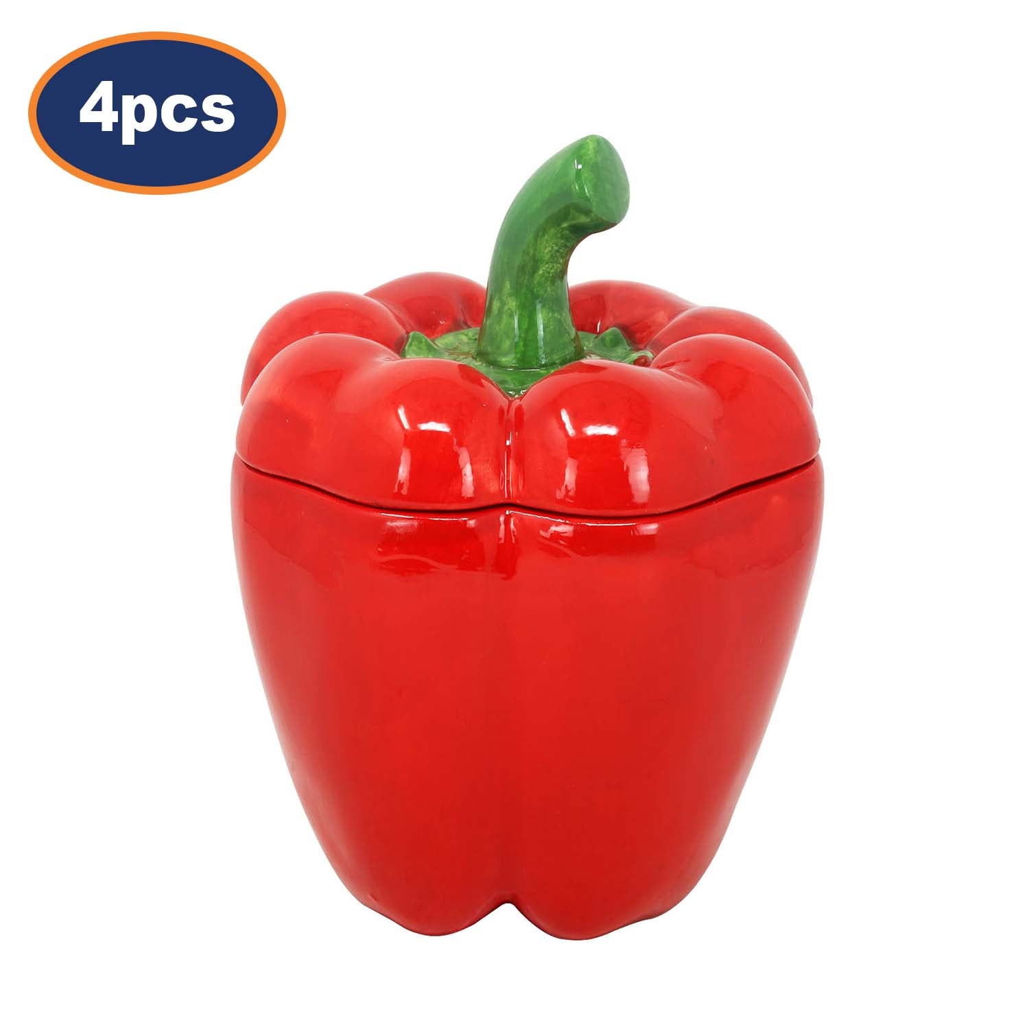 4Pcs 3D Red Pepper Shaped Ceramic Storage Jar with Lid