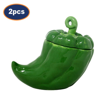 2Pcs 3D Green Chili Shaped Ceramic Storage Jar with Lid