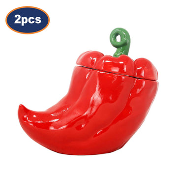 2Pcs 3D Red Chili Shaped Ceramic Storage Jar with Lid
