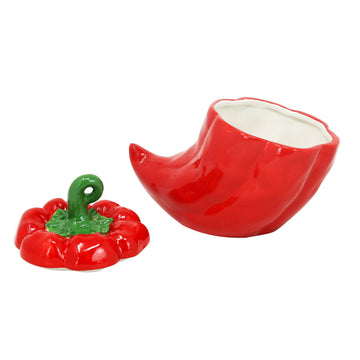 2Pcs 3D Red Chili Shaped Ceramic Storage Jar with Lid