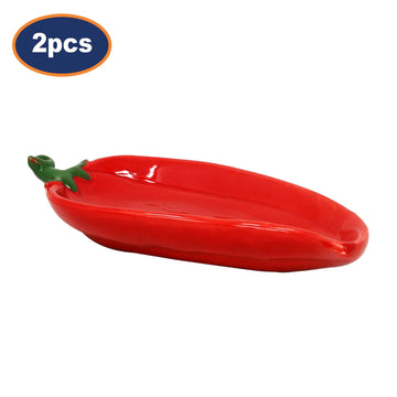 2Pcs 3D Red Chili Shaped Ceramic Decorative Plate